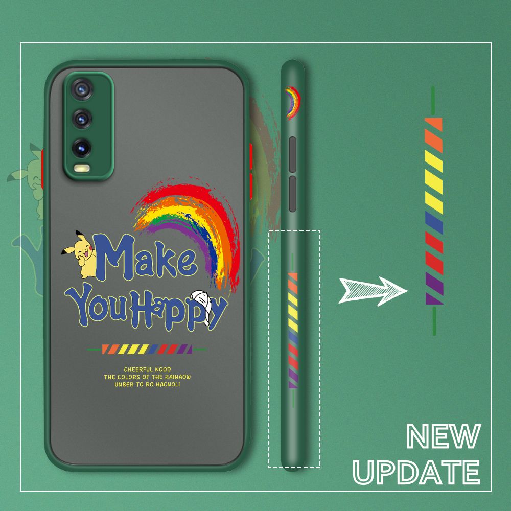 UCUC for Vivo Y20 / Y20 2021 / Y20i / Y20S / Y12S / Y12A / Y20S G Back Cover Rainbow Pikachu Side Printed Design Phone Case Ultra Thin Frosted Cover Shockproof Phone Cover