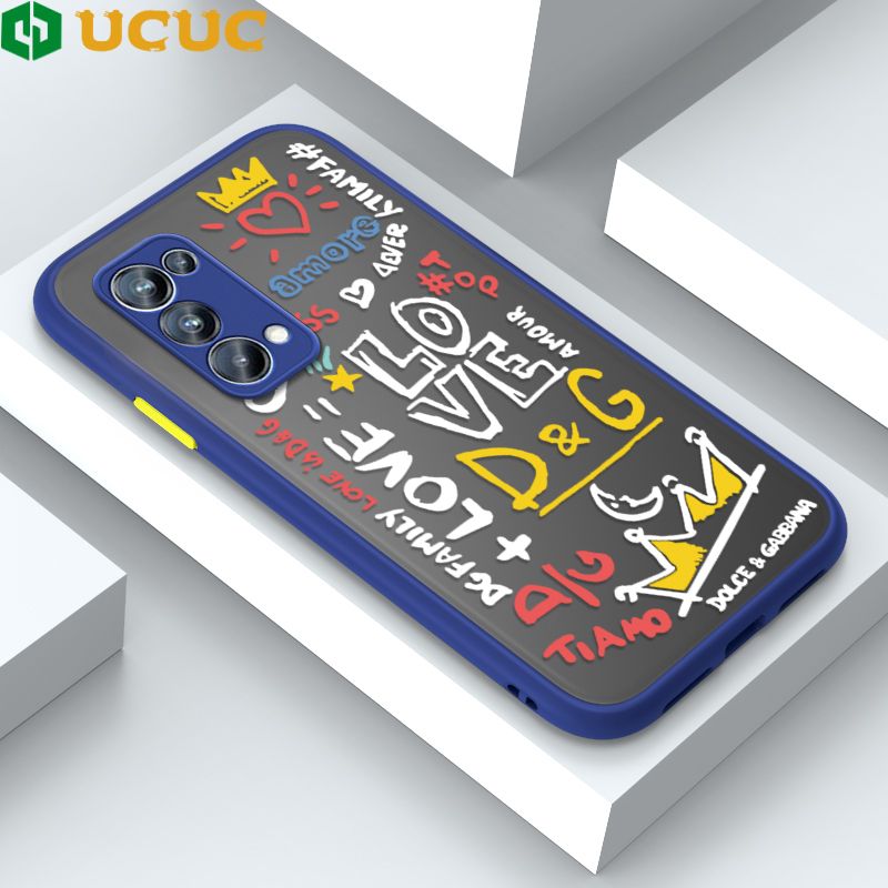 UCUC for OPPO Reno5 Pro 5G Back Cover LOVE Graffiti Frosted Transparent Hard Phone Case Thin Shockproof Full Cover Camera Protect Case