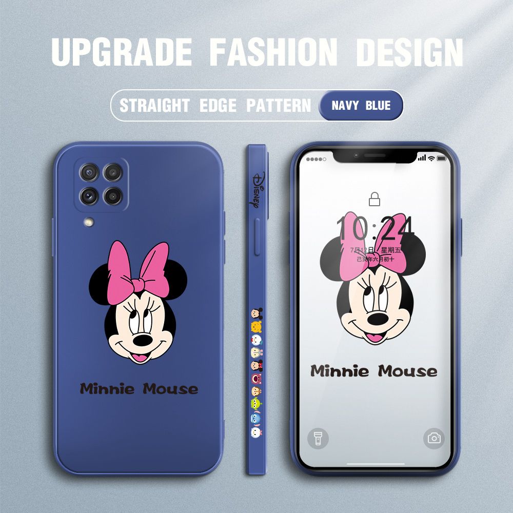 Jizetin for Samsung Galaxy A22 Case Minnie Mickey Mouse Design Side Design Phone Case Square Edge Pattern Liquid Silicone Cases Full Cover Camera Shockproof Protective Case