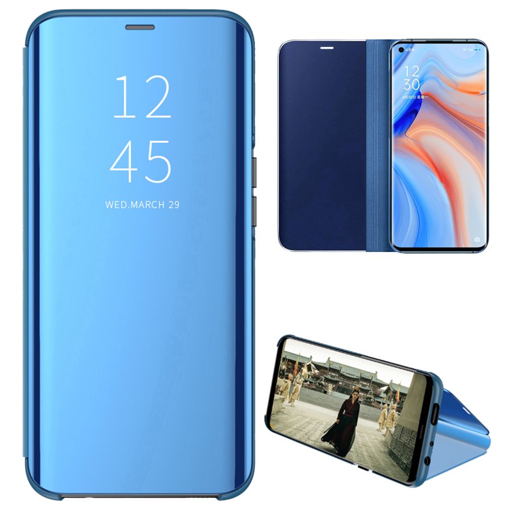 Smart Mirror Flip Phone Case For Oppo Reno 4 Pro View PU Leather Stand Protective Cover