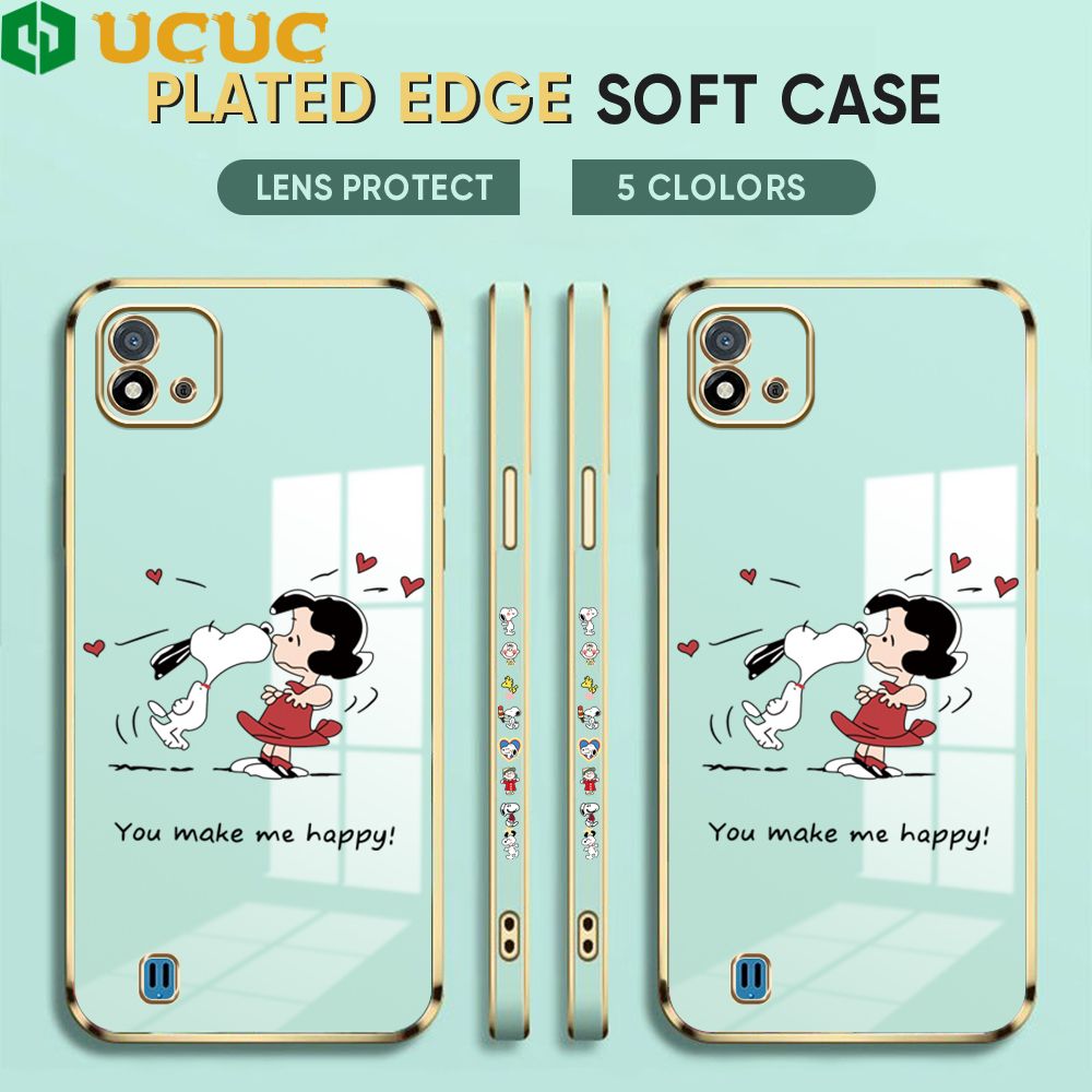 UCUC for Realme C20A / Realme C20 / Realme C11 2021 Back Cover + Free Lanyard Happy Puppy Luxury 6D Plating Case Side Pattern Soft Silicone Square Phone Cases