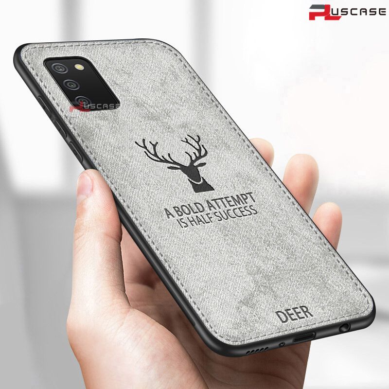 PlusCase for Samsung Galaxy M02s Hybrid Fabric Texture Deer Pattern Case Shockproof Soft Bumper Matte Back Cover