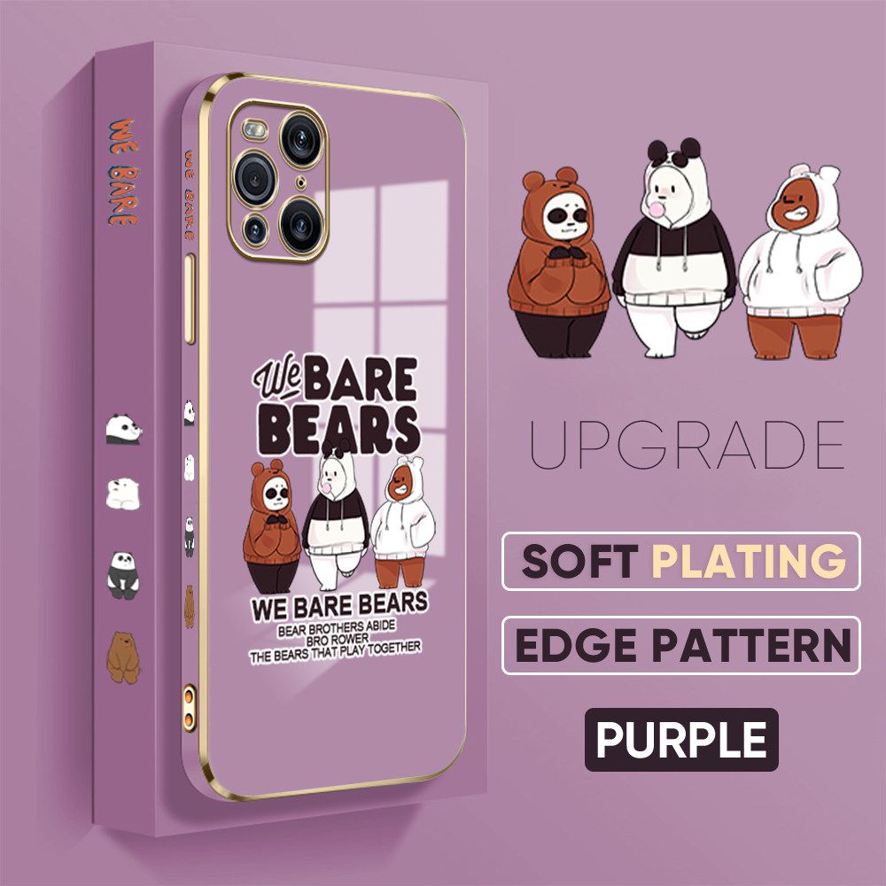 TA for OPPO Find X3 / Find X3 Pro Back Cover + Free Lanyard Cute Three Bears Luxury 6D Plating Case Side Pattern Soft Silicone Square Phone Cases