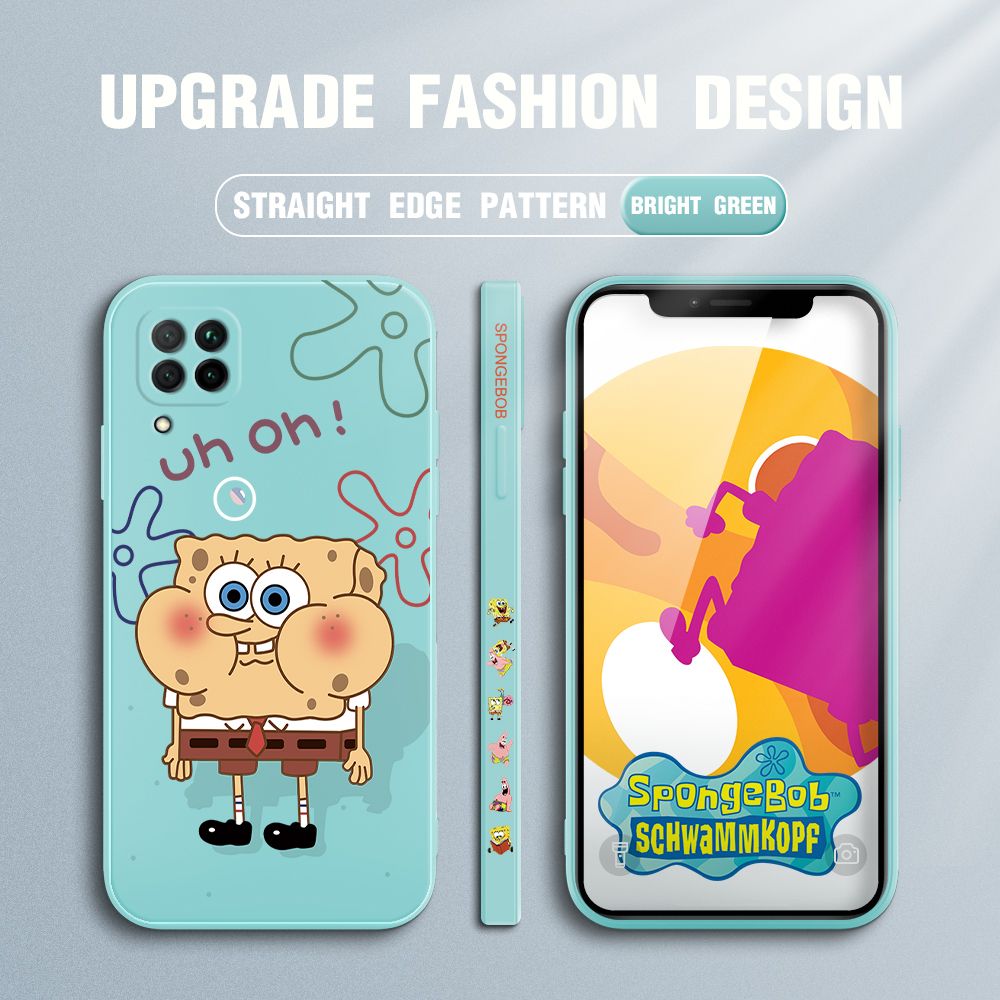 Jizetin for Huawei Nova 7i Case Side Design Phone Cover New Cartoon SpongeBob SquarePants Cover Square Edge Pattern Liquid Silicone Trend Case