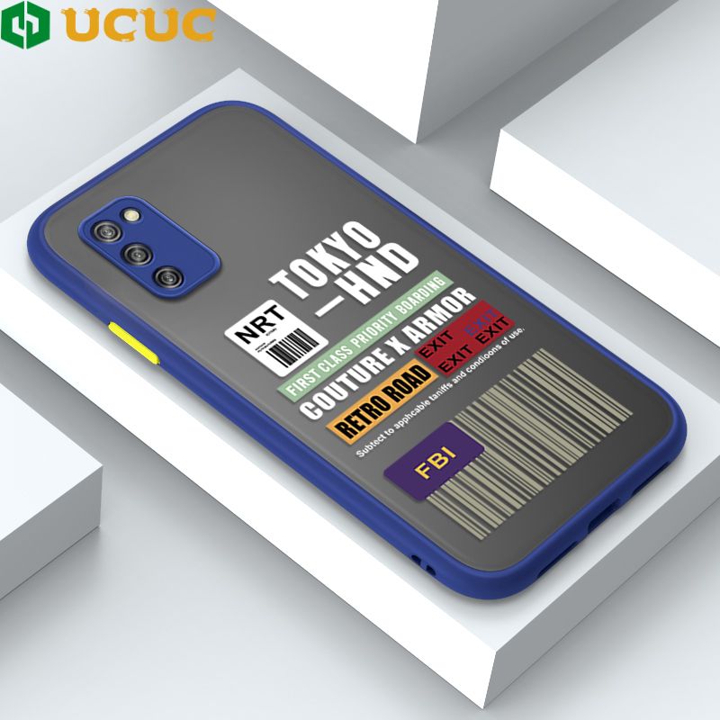 UCUC for Samsung Galaxy A02S M02S Back Cover FBI Sticker Frosted Transparent Hard Phone Case Thin Shockproof Full Cover Camera Protect Case