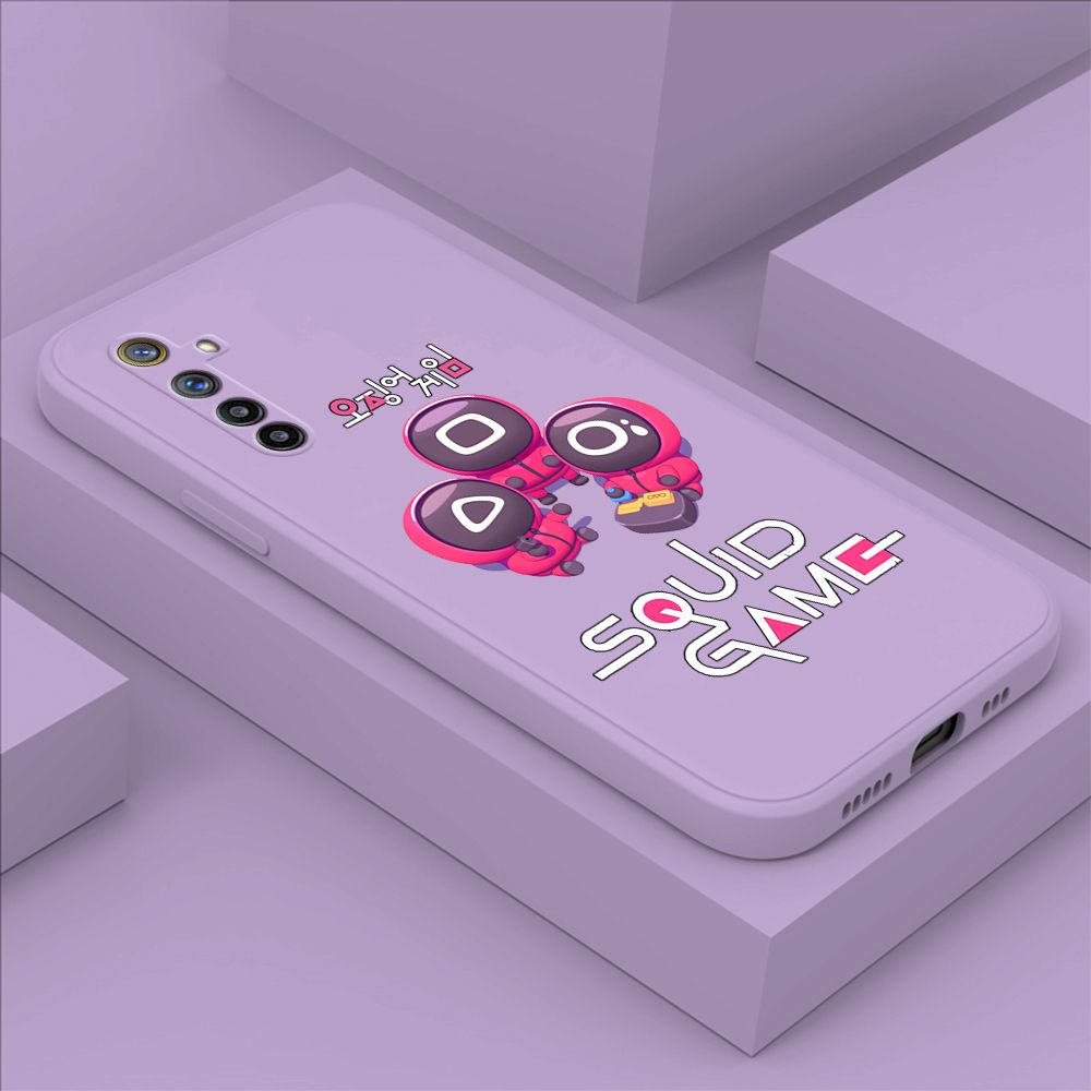 ZeroQiQi for Realme 6 Case Cute Cartoon Cute Squid Character Phone Cover Square Liquid Silicone Shockproof Phone Protective Case