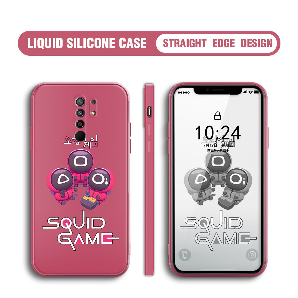 Jizetin for Xiaomi Redmi 9 Case Cute Cartoon Cute Squid Character Phone Cover Square Liquid Silicone Shockproof Phone Protective Case