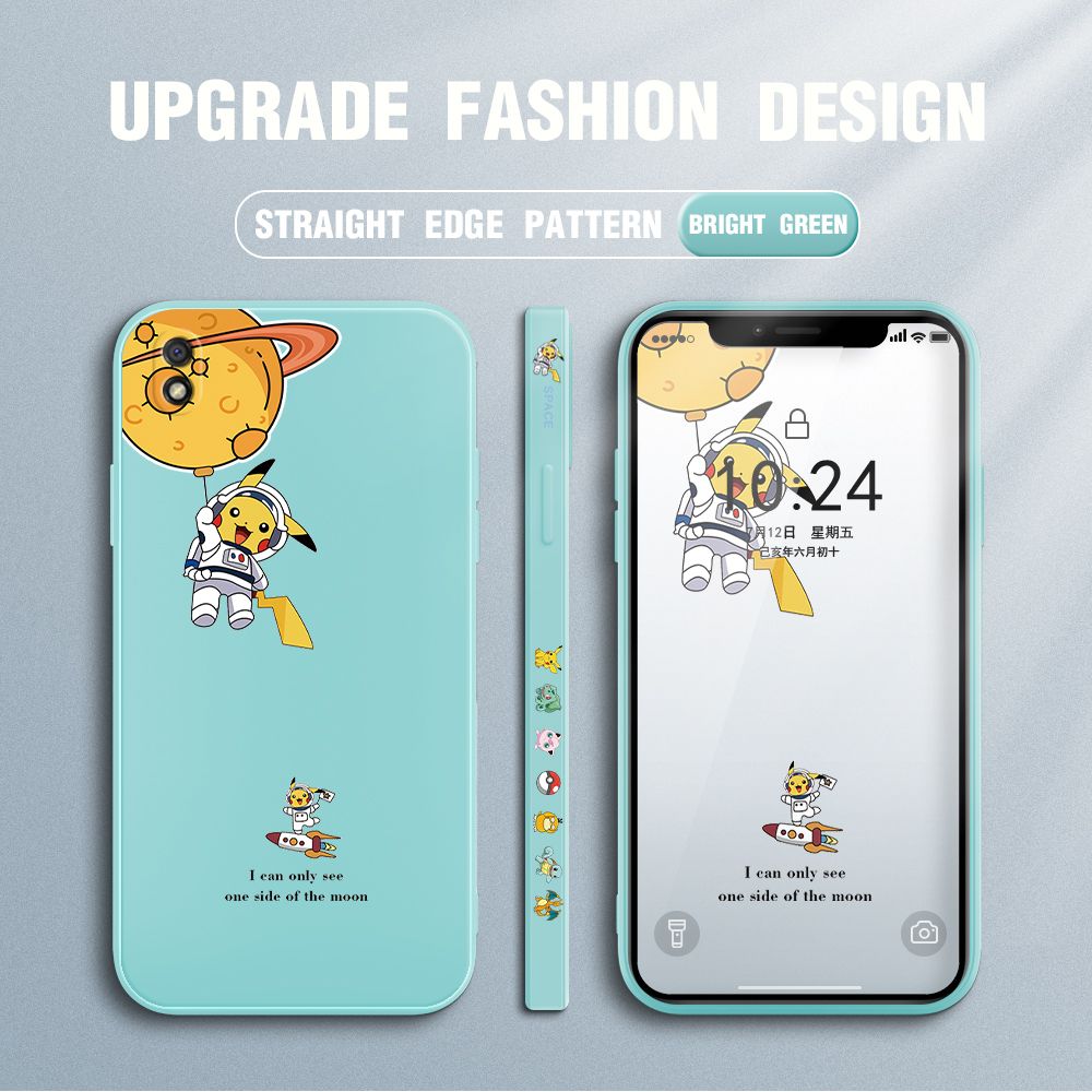 Jizetin for Xiaomi Redmi 9A Case Side Design Phone Cover Cute Astronaut Pikachu Cover Square Edge Pattern Liquid Silicone Trend Case
