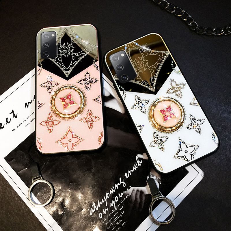 Phone Case Samsung Galaxy S22 Plus Mirror Back Cover Magnetic Ring Holder Luxury Diamond Clover Cross for Samsung S22 Plus Make Up Mirror Case