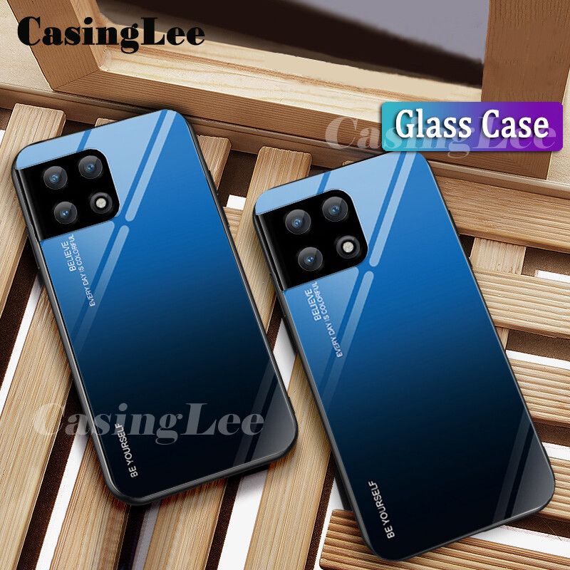 Casinglee For OnePlus 10 Pro case Gradient Tempered Glass Protector Back cover for OnePlus10 Pro Phone Cases For girls and Boys