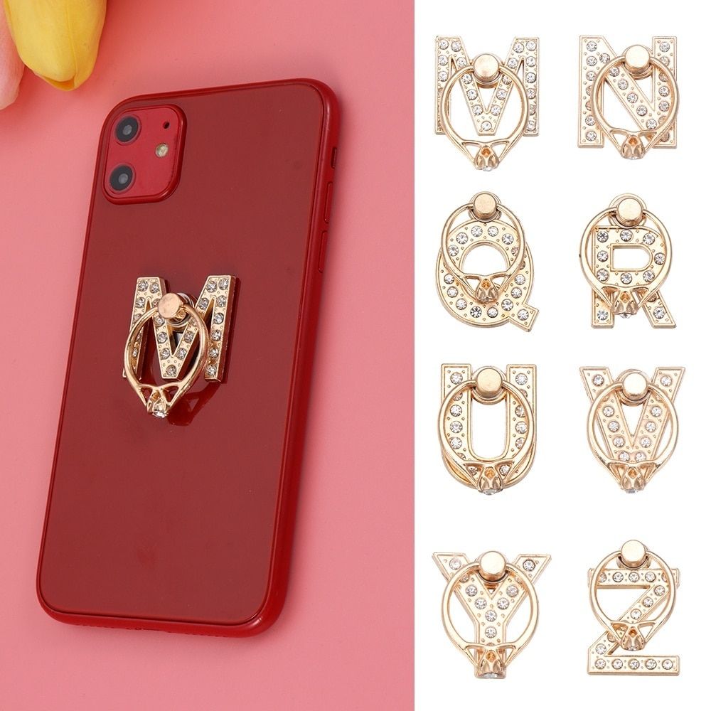 360 Degree diamond Metal Letter A-Z Finger Ring Smartphone Stand Holder Mobile Phone Holder For iPhone for Huawei All Phone