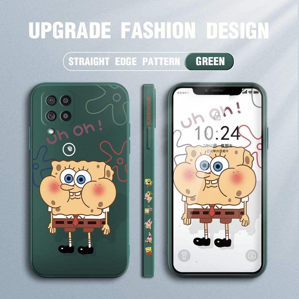 Jizetin for Samsung Galaxy M62 Case Side Design Phone Cover New Cartoon SpongeBob SquarePants Cover Square Edge Pattern Liquid Silicone Trend Case