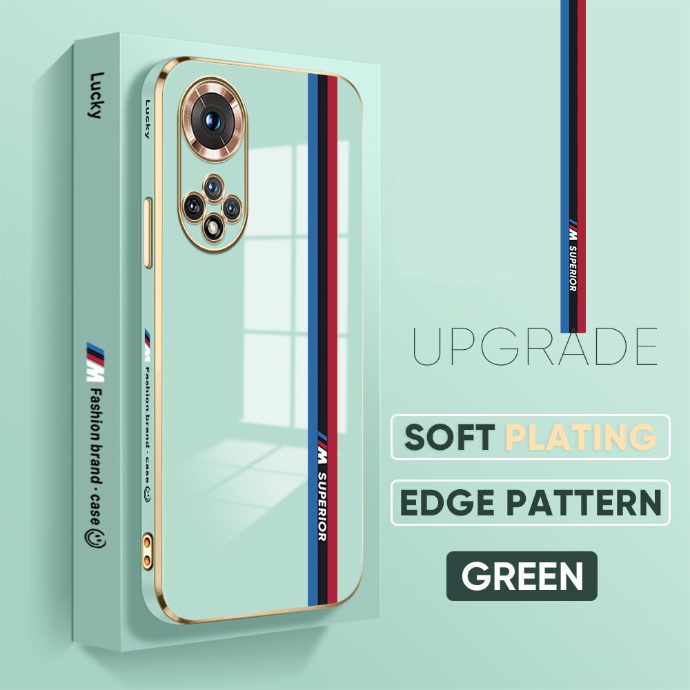 Jizetin (Free Lanyard) Honor 50 Back Cover Car Track Luxury 6D Plating Case Side Pattern Soft Silicone Square Mobile Phone Cases