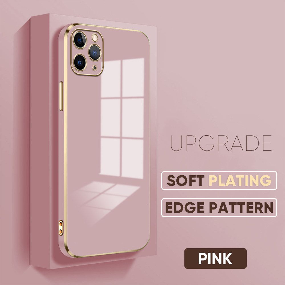 TA for iPhone 11 Pro Max Cover Luxury 6D Plating Soft Casing Silicone Square Frame Phone Case Shiny Bling Back Cover + Free Lanyard