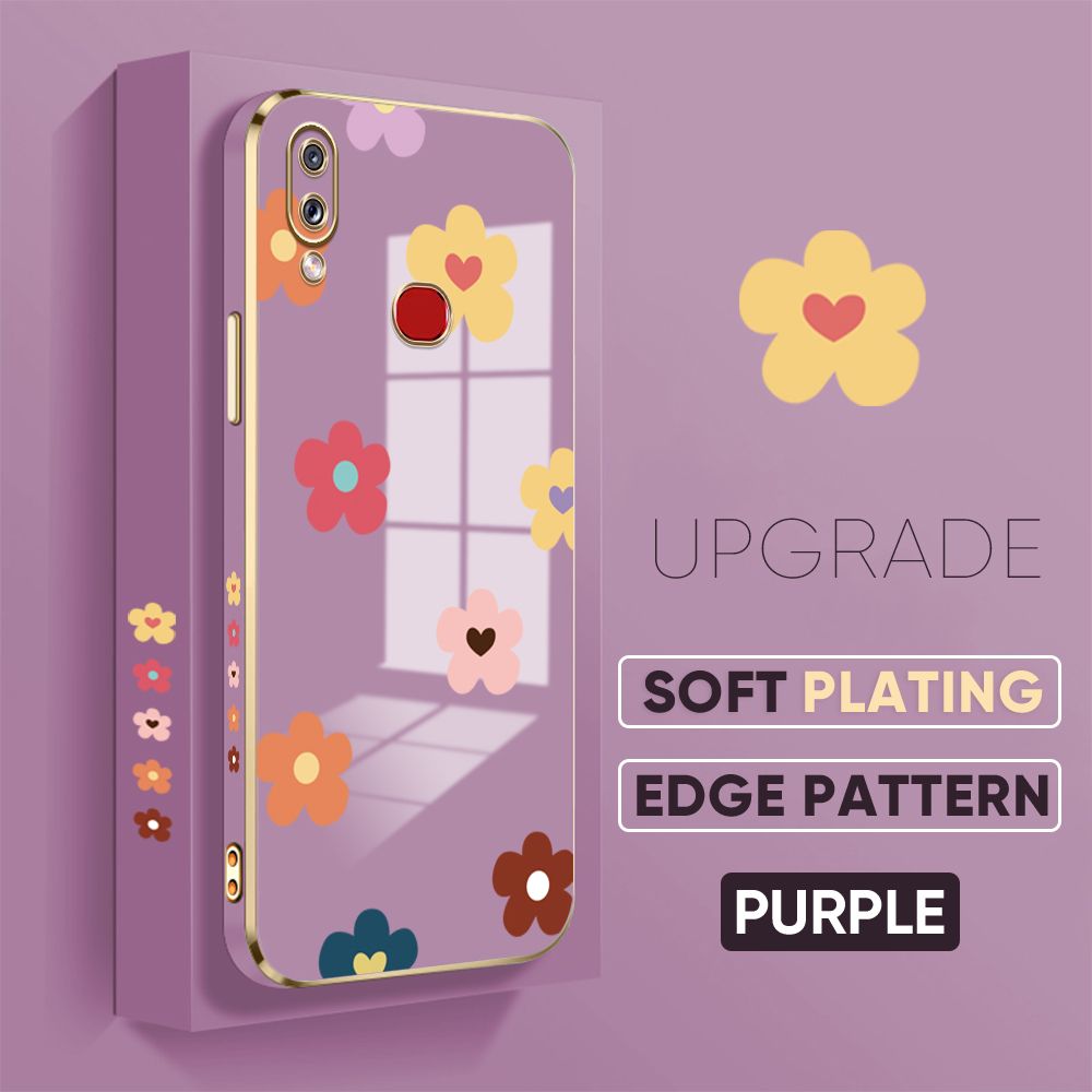 TA for Samsung Galaxy A10S Back Cover + Free Lanyard Falling Flowers Luxury 6D Plating Case Side Pattern Soft Silicone Square Phone Cases