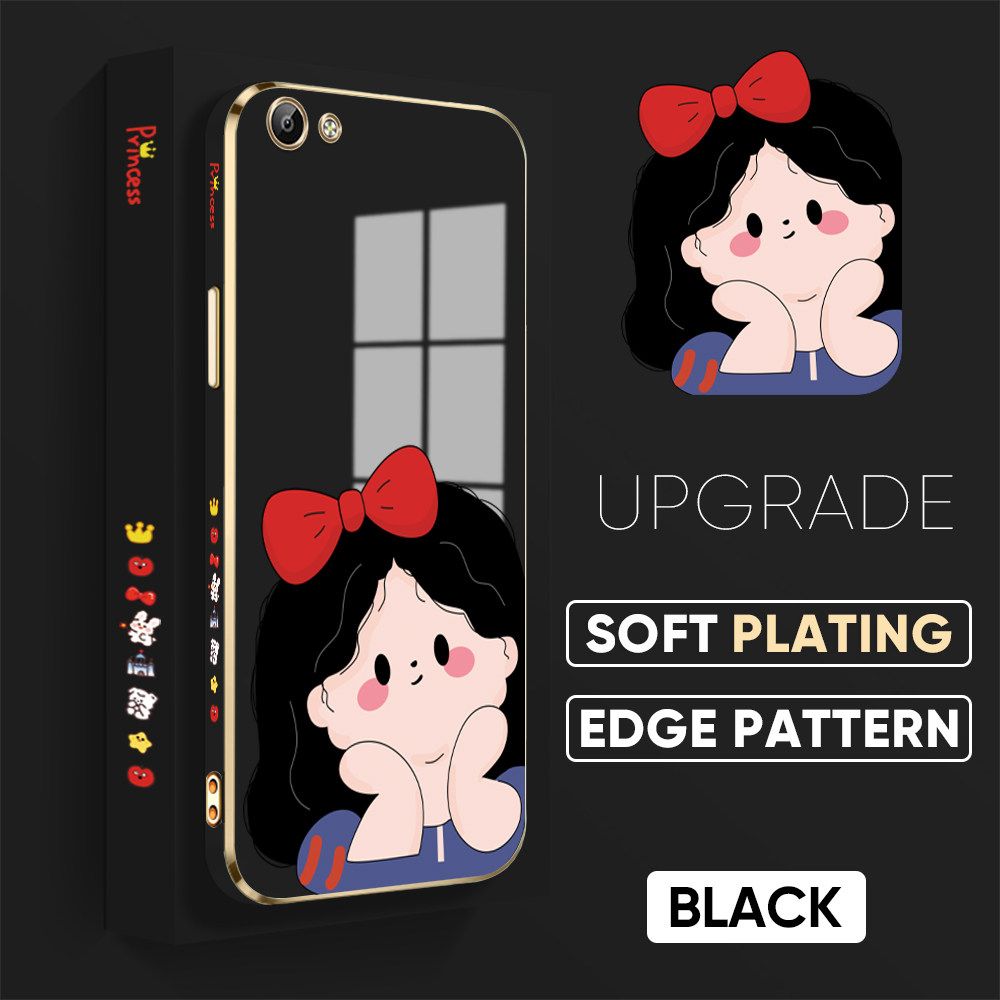 TA for Vivo Y66 Y65 Back Cover + Free Lanyard Cute Princess Luxury 6D Plating Case Side Pattern Soft Silicone Square Phone Cases
