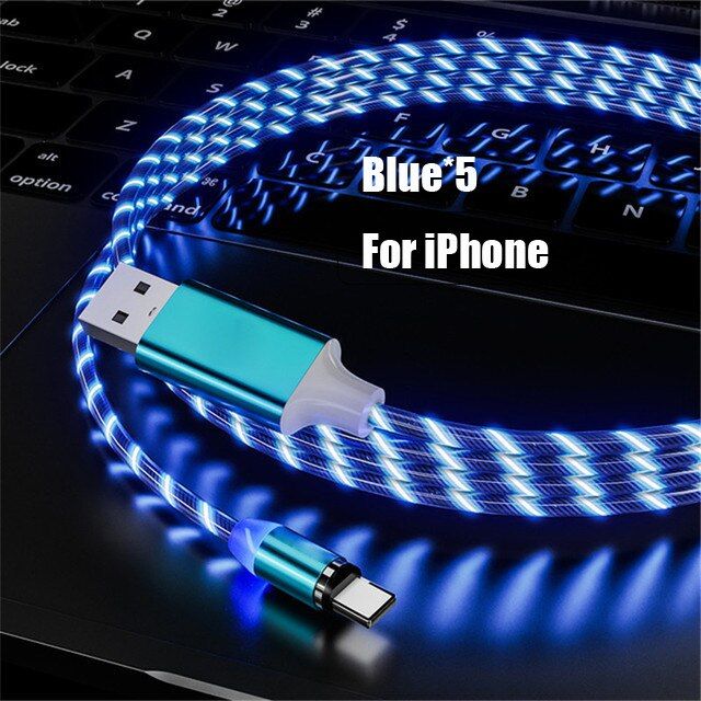 5PCS Magnetic Cable Micro USB Light LED Illuminated USB Type C Magnetic Charging Wire For iPhone Samsung Mobile Phone Cord Wire