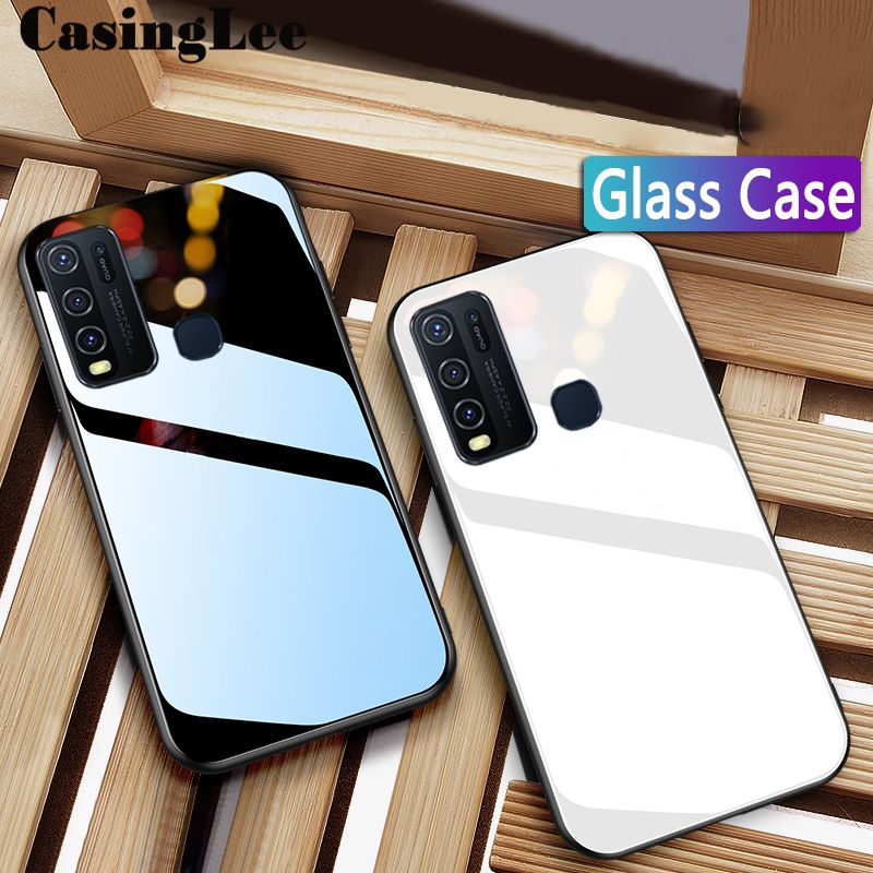 Casinglee For VIVO Y30 case Glass silicon Full Protection Tempered Glass Back cover for VIVO Y30 Phone cases For girls and Boys