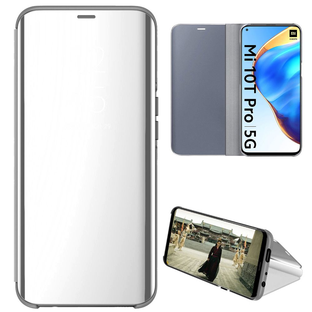 For Xiaomi Mi 10T/Mi 10T Pro 5G Mirror Plating Hard PC -PU Leather Semi-transparent Standing View Case Cover Mirror Plating Hard PC -PU Leather Semi-transparent Standing View Case Cover