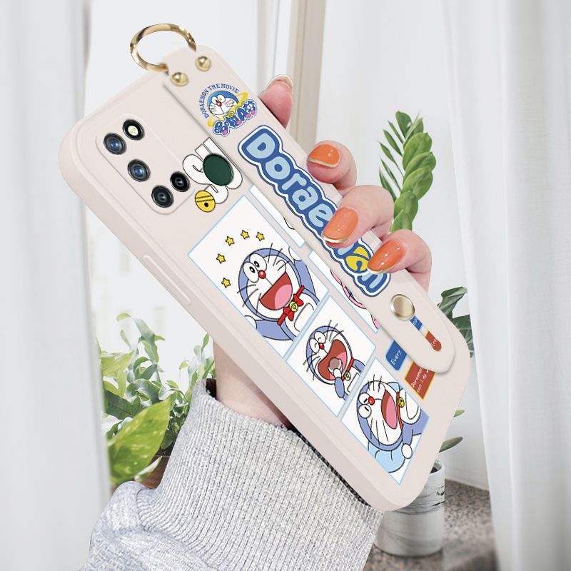 Jizetin for Realme 7i / Realme C17 Wrist Strap Case Creative Cartoon Doraemon's Daily Life Cover Ultra Thin Anti Fall Liquid Silicone Phone Case