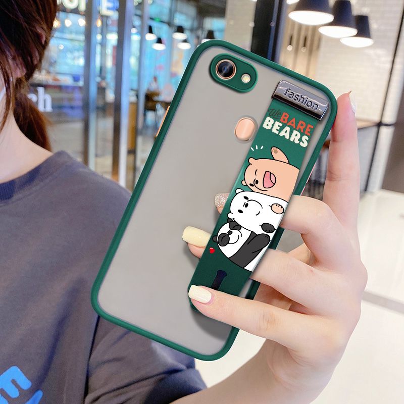 UCUC for OPPO F5 Wrist Strap Case Cute Cartoon Three Little Bears Wristband Printing Cover Shockproof Frosted Phone Case
