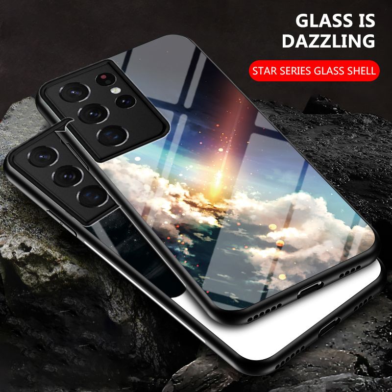 For Samsung Galaxy S21 Ultra Case Starry Moon and Star Tempered Glass Protector Couple For s for Samsung Galaxy S21 Ultra Back Cover