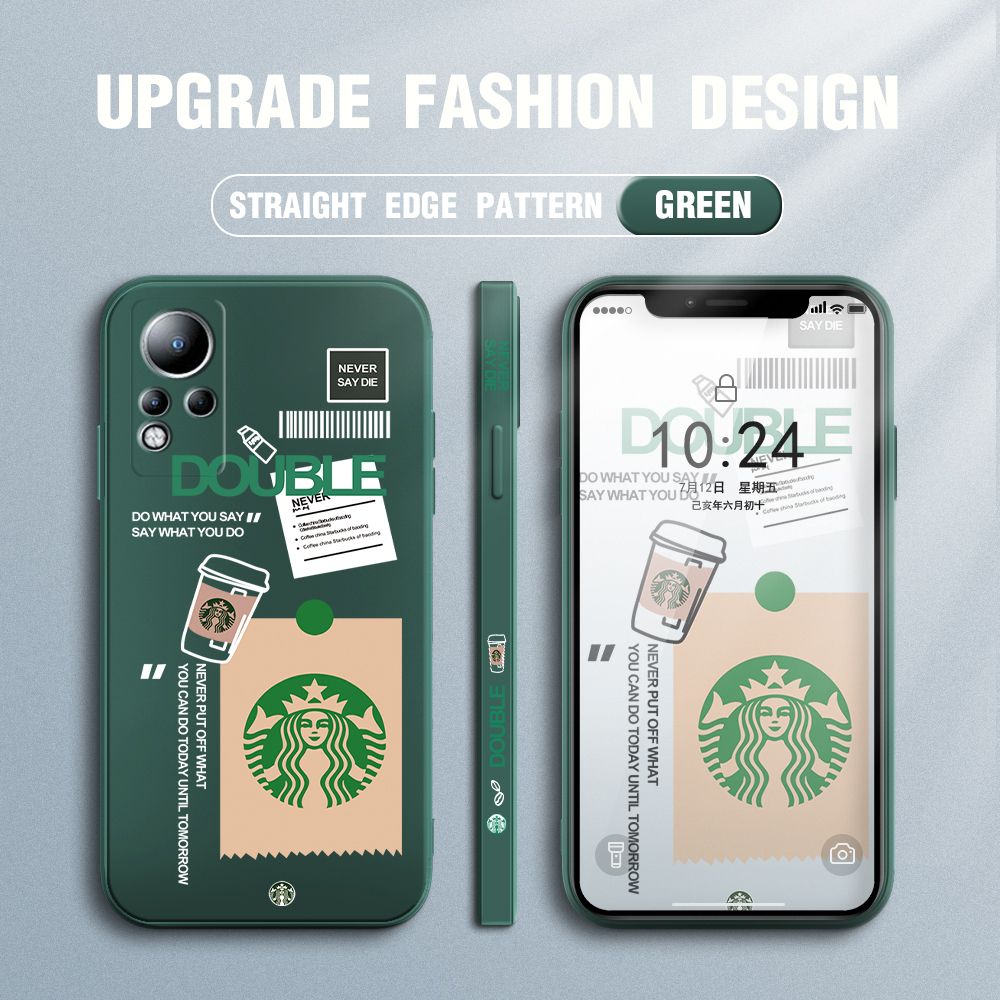 Jizetin for Infinix Note 11 Back Cover Creative Coffee Brand Side Design Silicone Phone Case Square Camera Protective Phone Cases