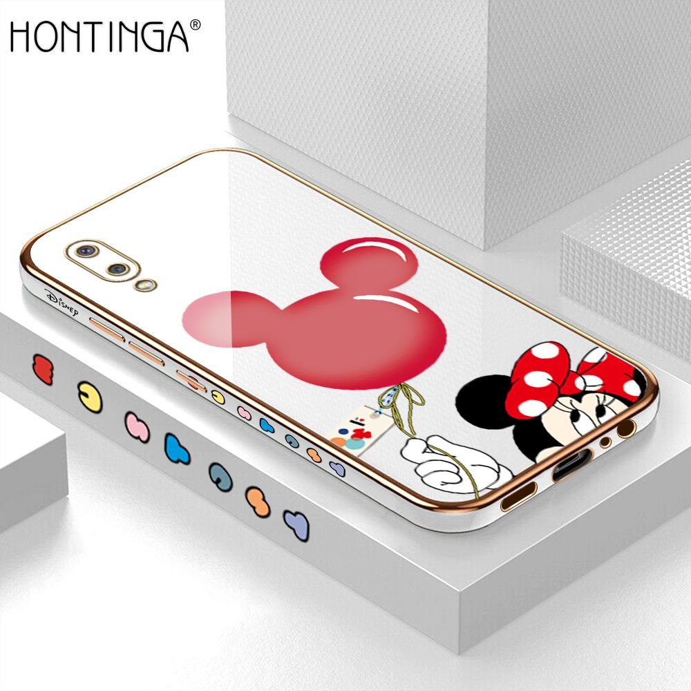 Hontinga for Samsung M02 A02 Back Cover + Free Lanyard Luxury 6D Plating Cartoon Balloon Mouse Side Pattern Case Soft Silicone Square Mobile Cover