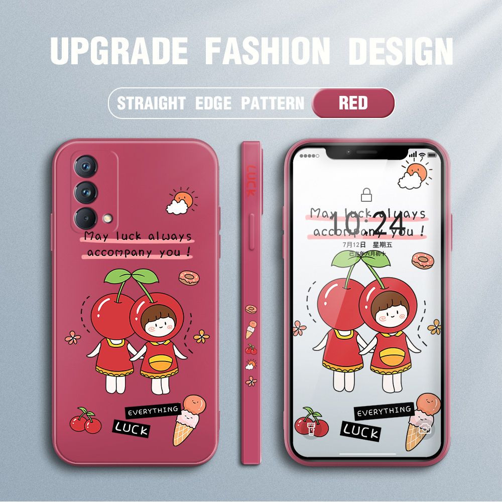 Jizetin for Realme GT Master Case Fashion Cherry Girl Design Side Design Phone Case Square Edge Pattern Liquid Silicone Cases Full Cover Camera Shockproof Protective Case