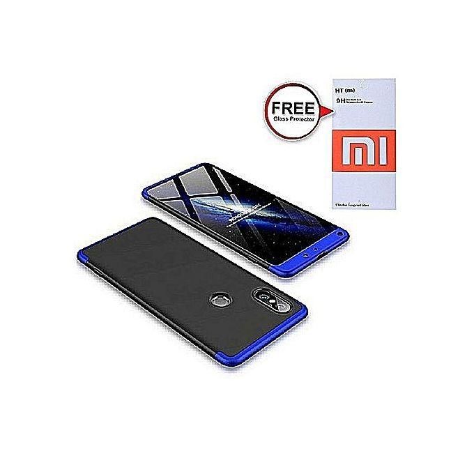 Redmi 6 Pro 360 Degree Phone Case with Free Glass Protector - Blue and Black