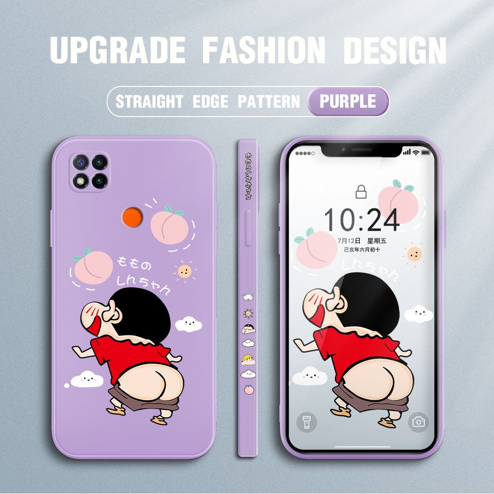 Jizetin for Xiaomi Redmi 9C / Redmi 10A Case New Cartoon Crayon Shin-chan Design Side Design Phone Case Square Edge Pattern Liquid Silicone Cases Full Cover Camera Shockproof Protective Case