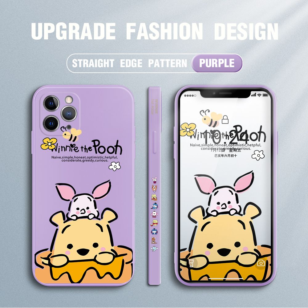 Jizetin for iPhone 11 Pro Case Side Design Phone Cover Lovely Cartoon Pooh Bear Cover Square Edge Pattern Liquid Silicone Trend Case