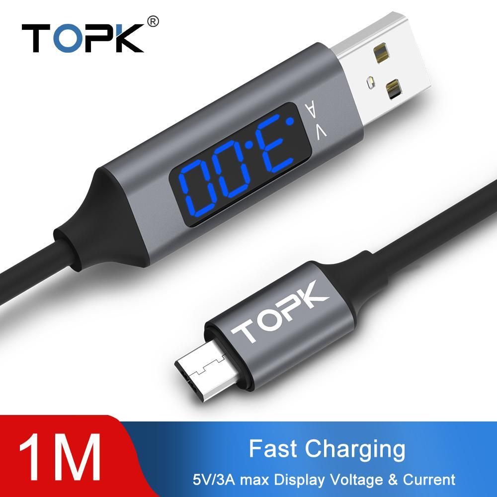 TOPK AC32 1m Micro USB Cable Fast Charging Cable for  Samsung s7 edge OPPO R9 Vivo X20 Voltage and Current Display Data Sync Cable-intl