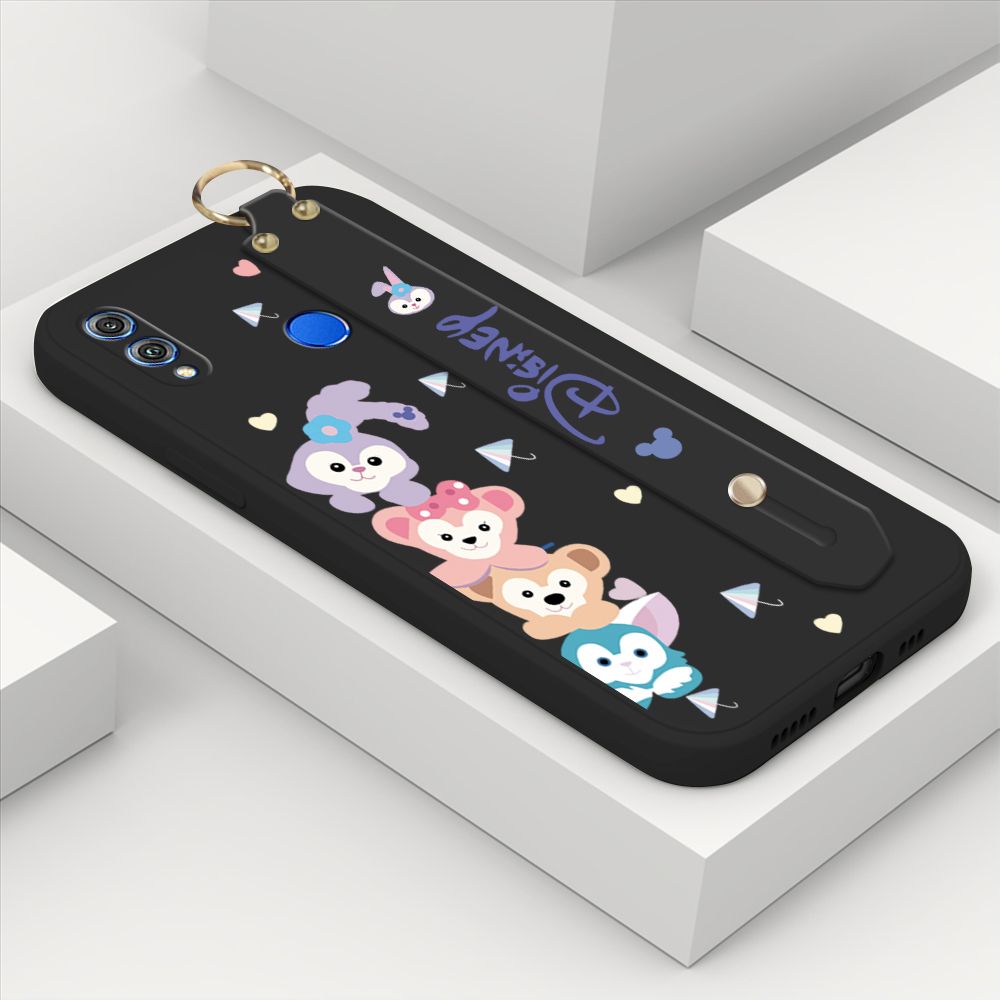 ZeroQiQi for Honor 8X Wrist Strap Case INS Cute Style Creative Cartoon Rabbit and Fox Cover Thin Square Edge Liquid Silicone Phone Case