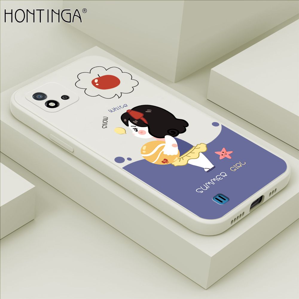 Hontinga for Realme C20A Case Cute Cartoon Girl Phone Case Phone Case Soft Square Edge Silicone Cases Full Lens Cover Shockproof Protection Cover