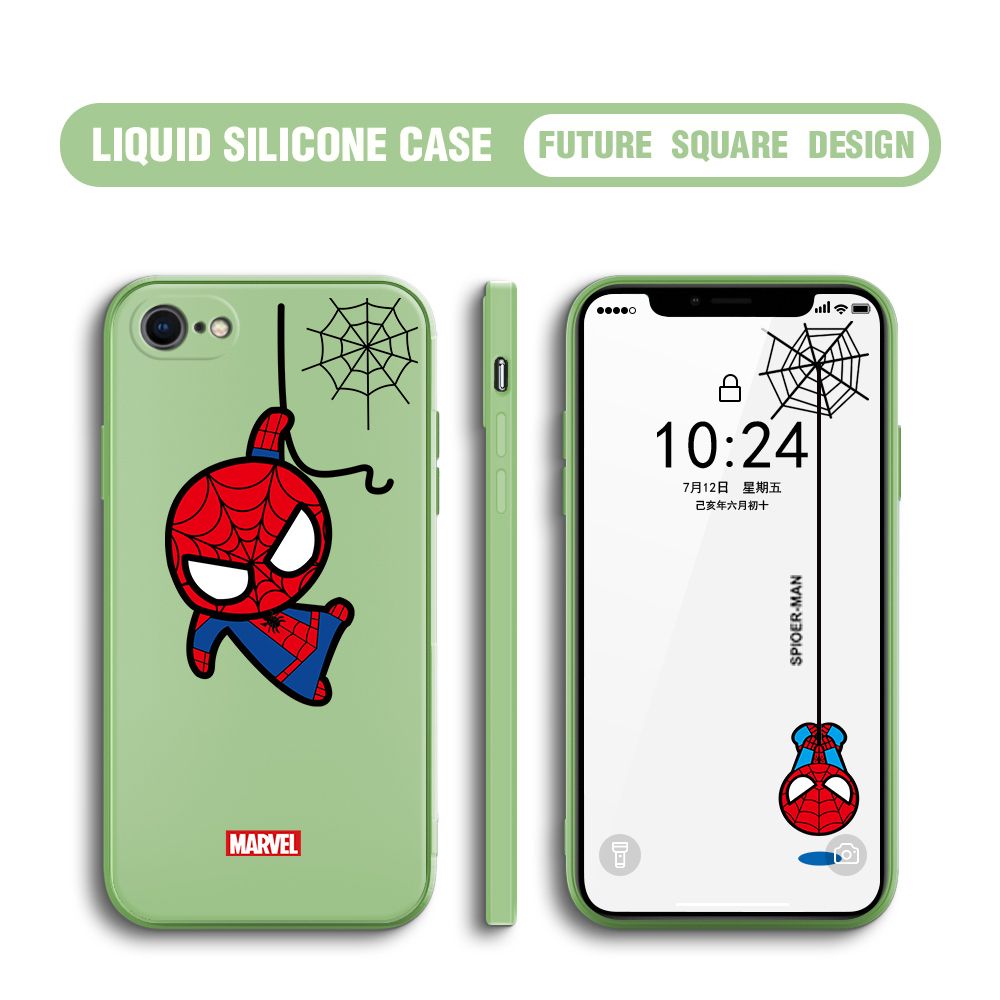 BILI for iPhone 7 / 8 / SE 2020 / SE 2022 Back Cover Little Spiderman Multicolor Liquid Silicone Phone Case Soft Square Lens Protection Phone Cases