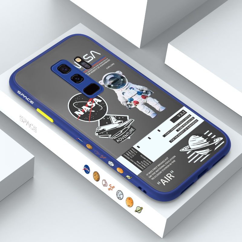 ZeroQiQi for Samsung S9 Plus Case Creative Cartoon Astronaut Side Printed Pattern Design Phone Cover Frosted Transparent Ultra Thin Protective Phone Case