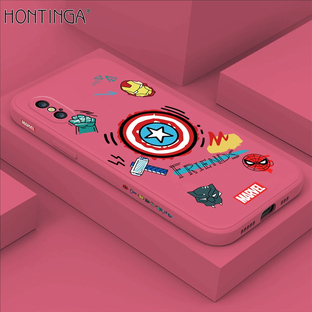 Hontinga for iPhone X XS Case Side Design Trendy Cartoon Sign Back Cover Soft Square Edge Pattern Liquid Silicone Phone Cases
