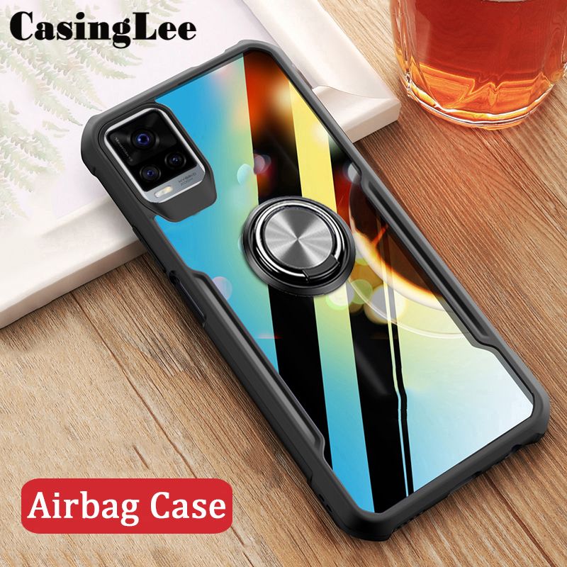 Casinglee For VIVO Y73 Case Hard Clear Transparent Shockproof Car Magnetic Holder Ring Back Cover VIVO Y73 Phone case cover