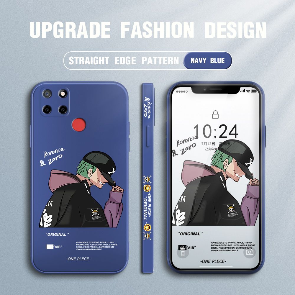 Jizetin for Realme C25S / C25 / C12 / Narzo 30A / Narzo 20 Case Anime One Piece Roronoa Zoro Side Design Phone Case Ultra Soft Edge Pattern Liquid Silicone Phone Cases