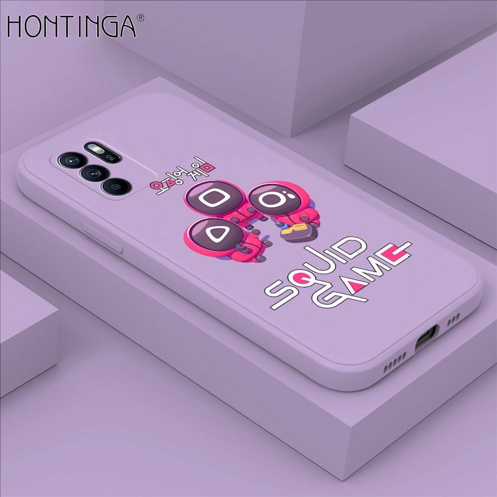 Hontinga for OPPO Reno6 Z 5G Case Cute Cartoon Cute Squid Character Phone Cover Square Liquid Silicone Shockproof Phone Protective Case