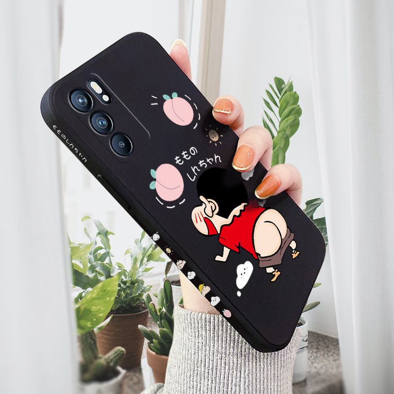 AMORVOR for OPPO Reno6 5G Back Cover Cute Cartoon Crayon Shin-Chan Side design Soft Case Liquid Silicone Phone Cases