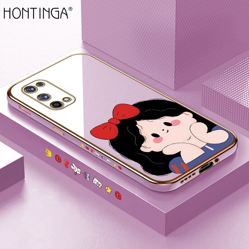Hontinga for Realme X7 Pro 4G / 5G Back Cover + Free Lanyard Luxury 6D Plating Cute Bow Girl Side Pattern Case Soft Silicone Square Mobile Cover