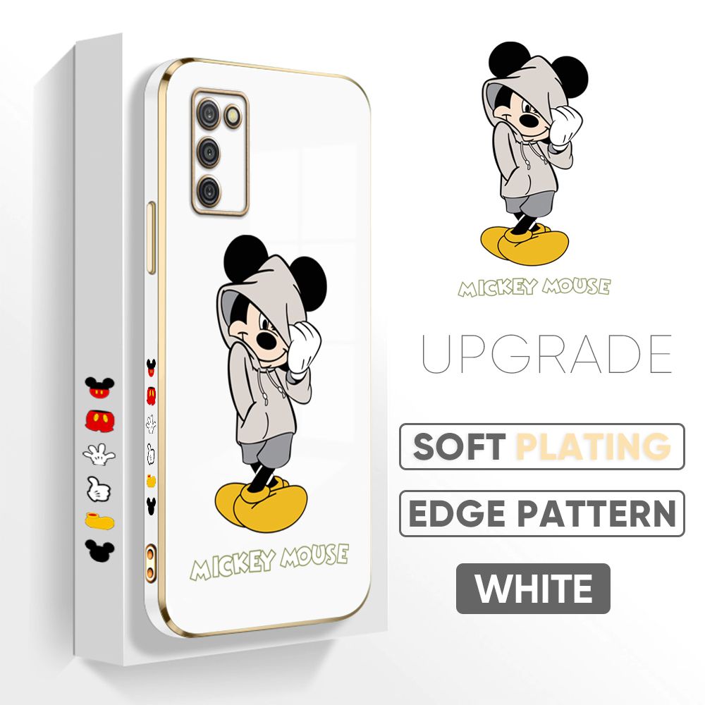 TA for Samsung Galaxy A03S Back Cover + Free Lanyard Handsome Mouse Luxury 6D Plating Case Side Pattern Soft Silicone Square Phone Cases