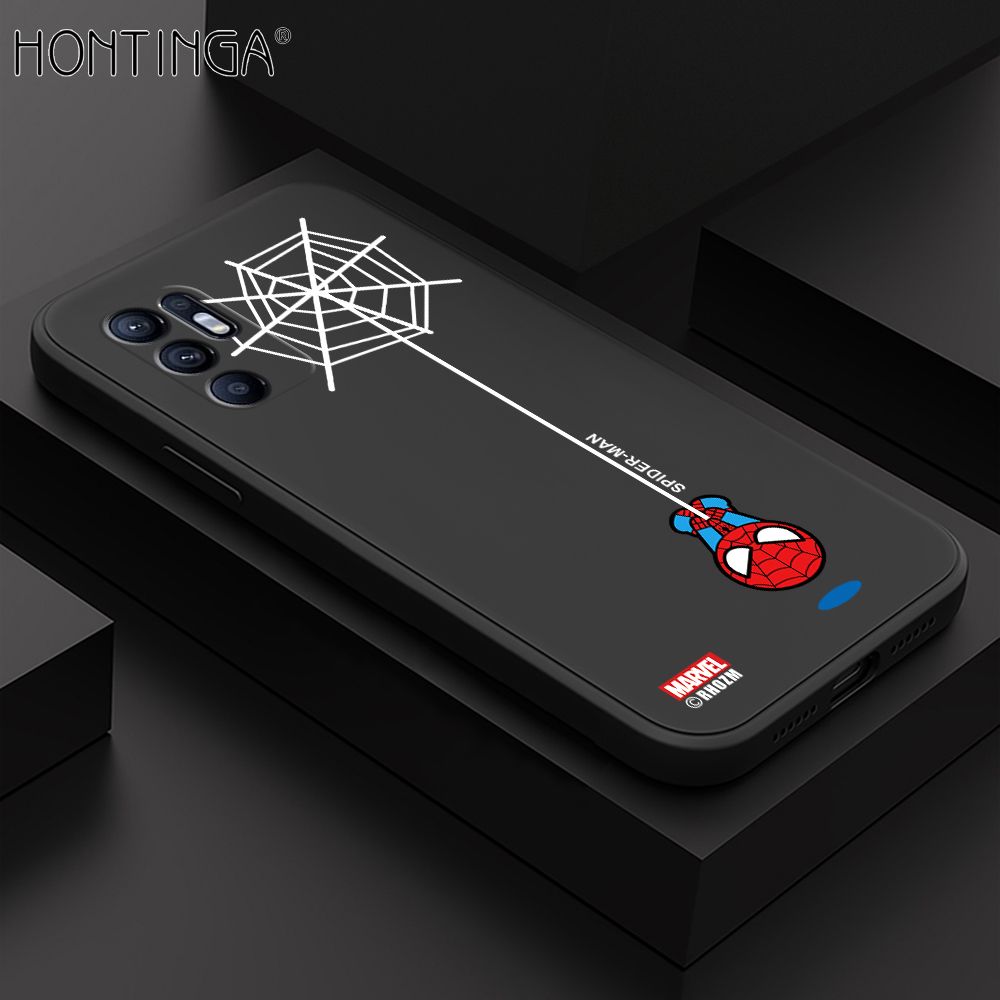 Hontinga for OPPO Reno6 4G Back Cover Cartoon Spiderman Design Soft Phone Case Square Edge Liquid Silicone Cases
