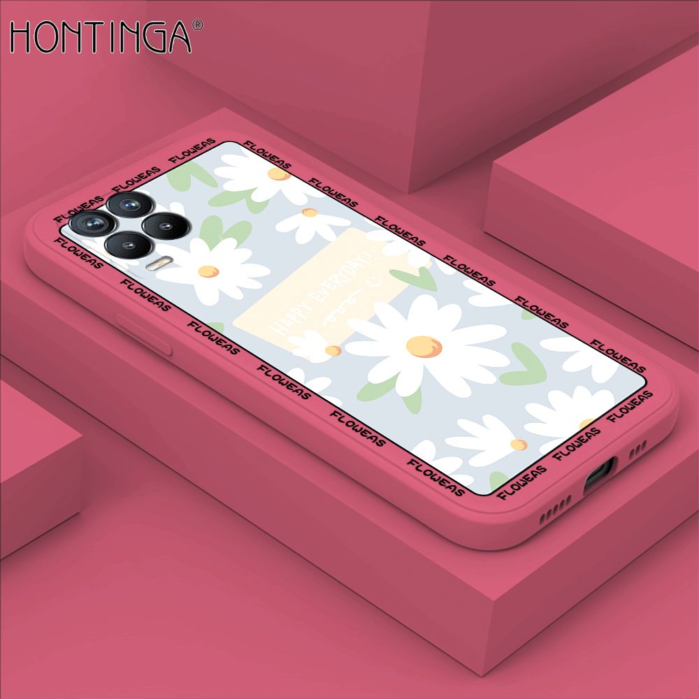 Hontinga for Realme 8 4G / 8 Pro Case Beautiful Daisy Flower Phone Case Phone Case Soft Square Edge Silicone Cases Full Lens Cover Shockproof Protection Cover