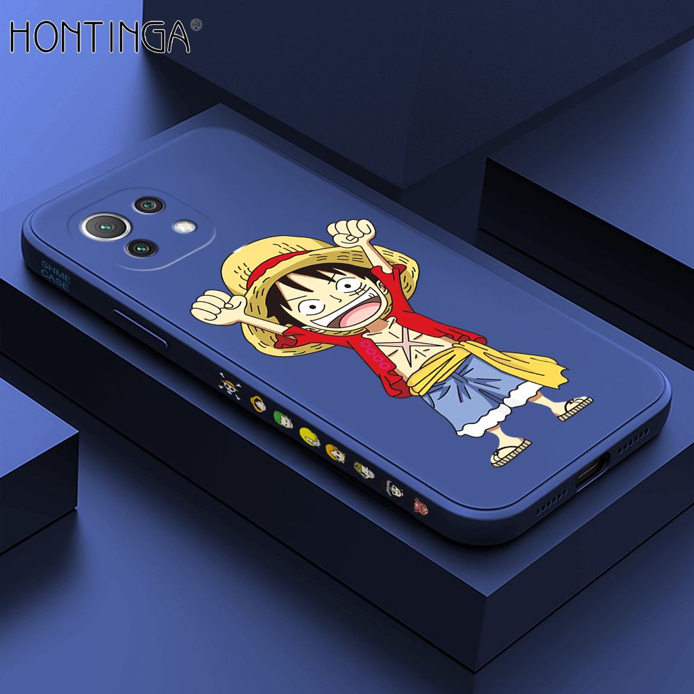 Hontinga for Xiaomi 11 Lite 4G / 5G / 11 Lite NE 5G Case Side Design Anime Cartoon Luffy Back Cover Soft Square Edge Pattern Liquid Silicone Trend Phone Cases