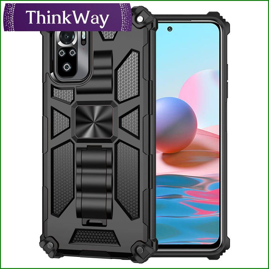 Armor with Metal Magnetic Solid Stand Silicone Hard PC Shockproof Back Cover For Redmi Note9 4G foreign version/Redmi 10X 4G & Redmi Note9S / Note9 pro 4G Foreign Edition / Note9 pro Max