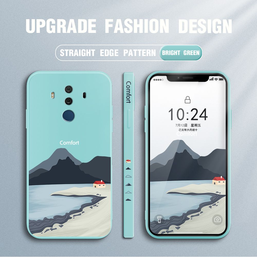 Jizetin for Huawei Mate 10 Pro Case Mount Fuji Design Side Design Phone Case Square Edge Pattern Liquid Silicone Cases Full Cover Camera Shockproof Protective Case