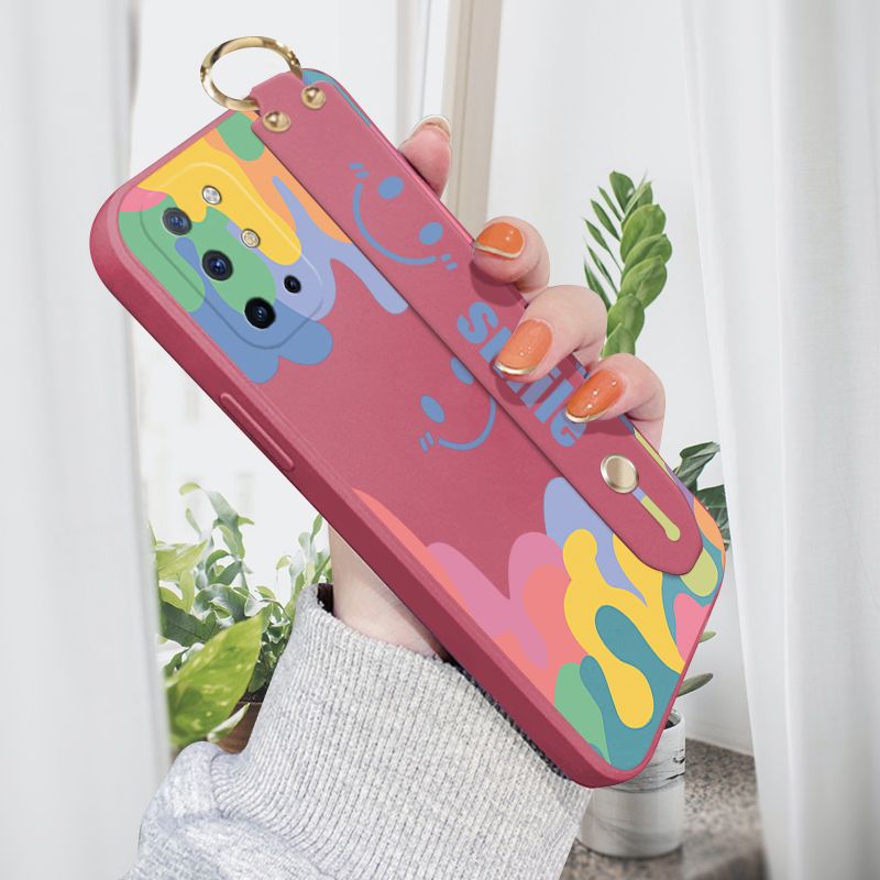 Jizetin for OnePlus 8T Wrist Strap Case Soft Candy Color Splash Ink Cover Ultra Thin Anti Fall Liquid Silicone Phone Case